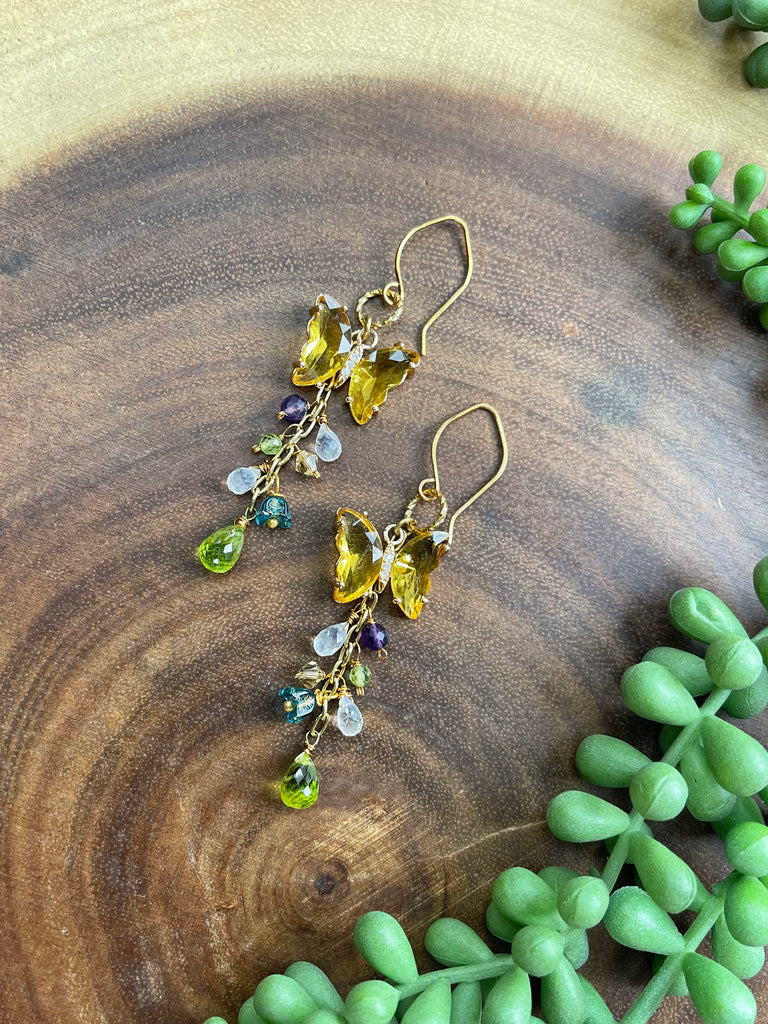 Multicolored Gemstone Yellow Crystal Earrings