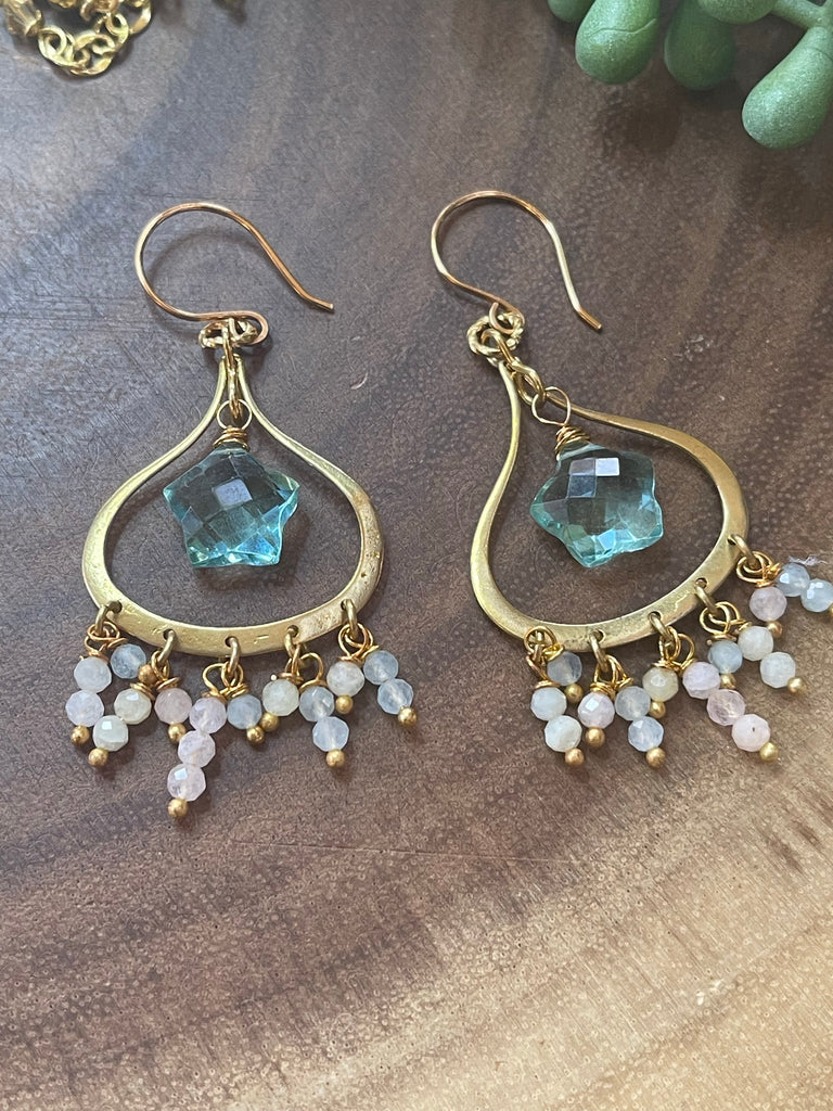 Blue Quartz Stars/ Aquamarine Earrings