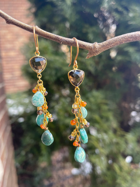 Smoky Quartz and African Amazonite Earrings