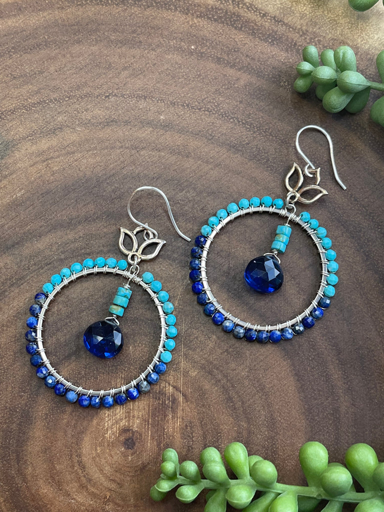 Turquoise and Lapis Lazuli Hoop Earrings