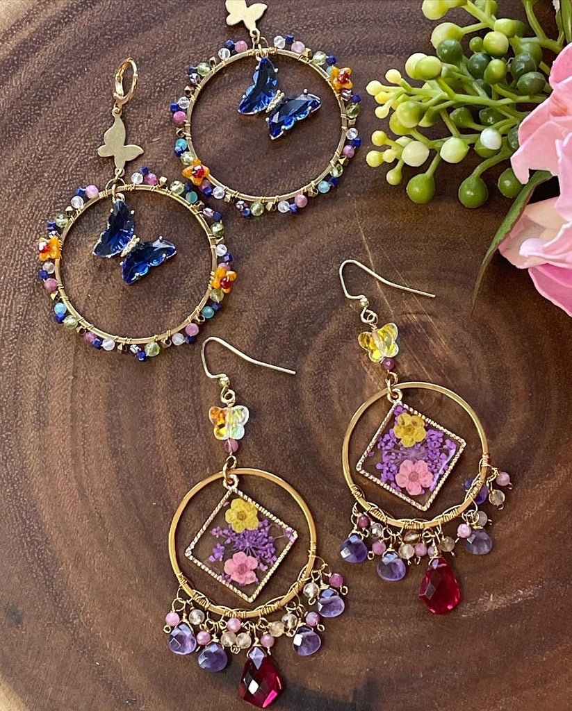 Resin Floral Gemstone Earrings