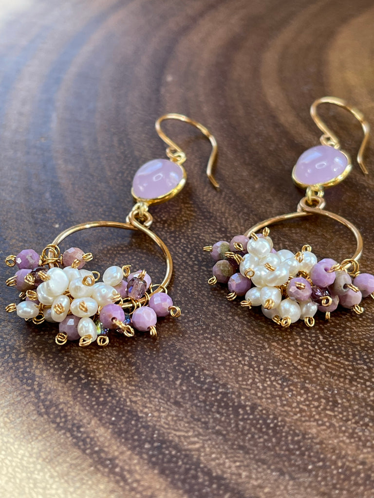 Pearls and Pink Chalcedony Earrings