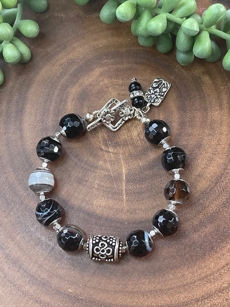 Banded Black Agate Beaded Necklace