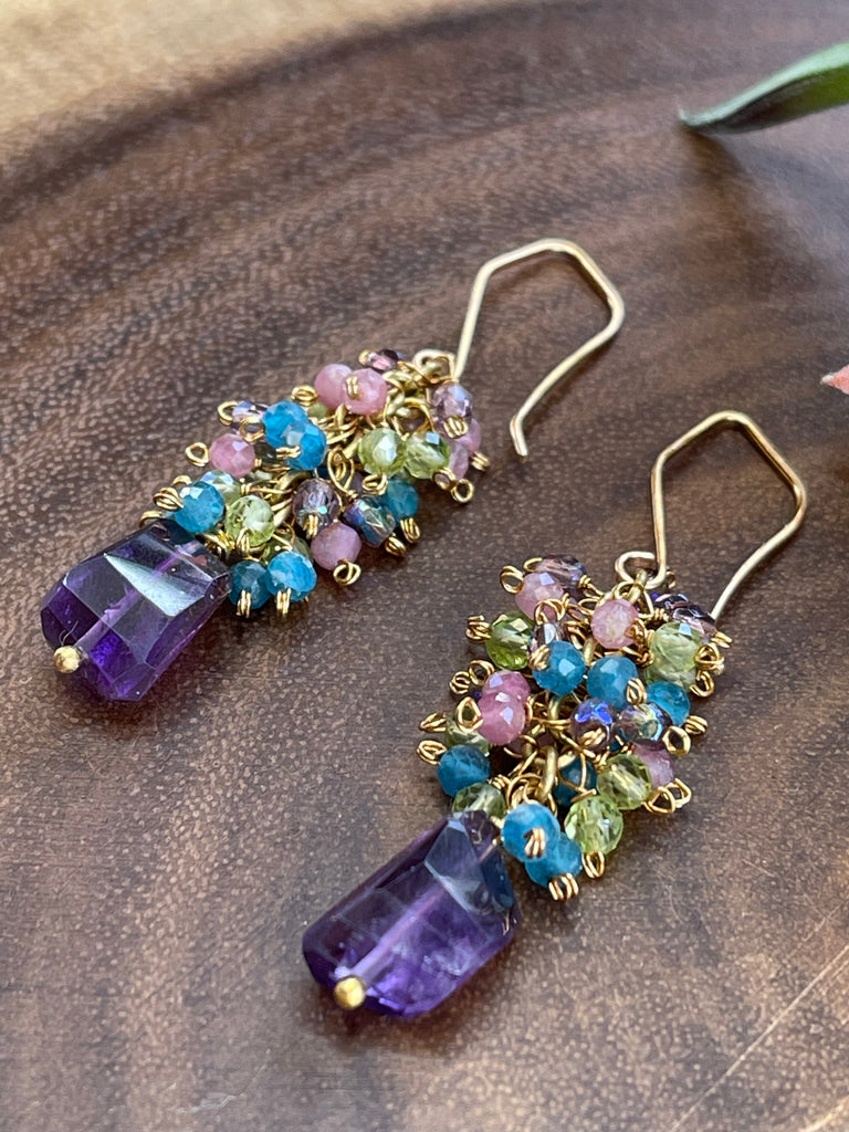 Amethyst Multi Colored Cluster Earrings