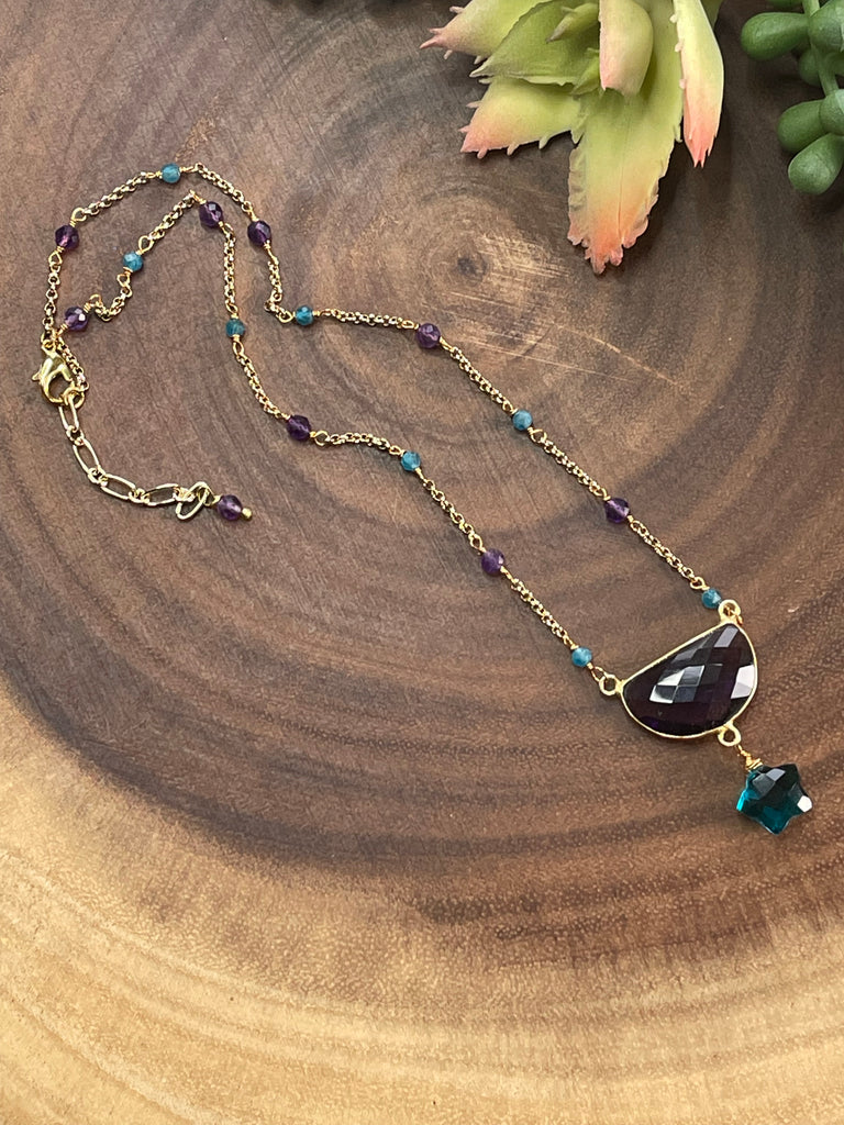 Amethyst and Teal Quartz Star Necklace