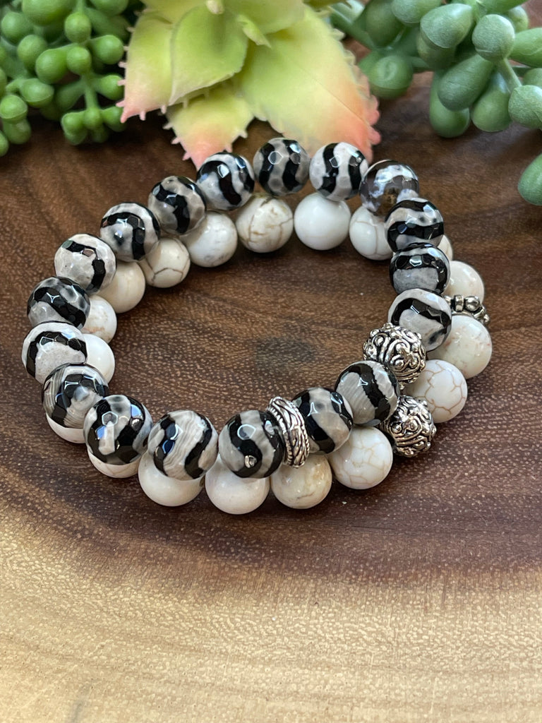 Tibetan Agate/White Turquoise Bracelet Set