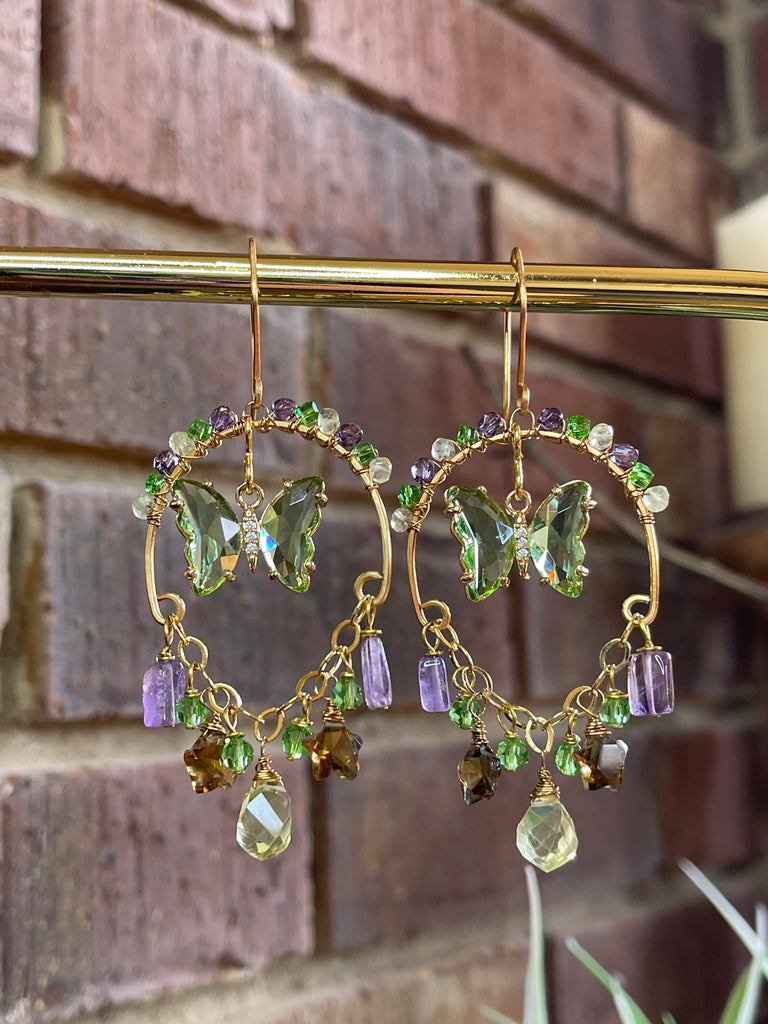 Green Butterfly Gemstone Earrings