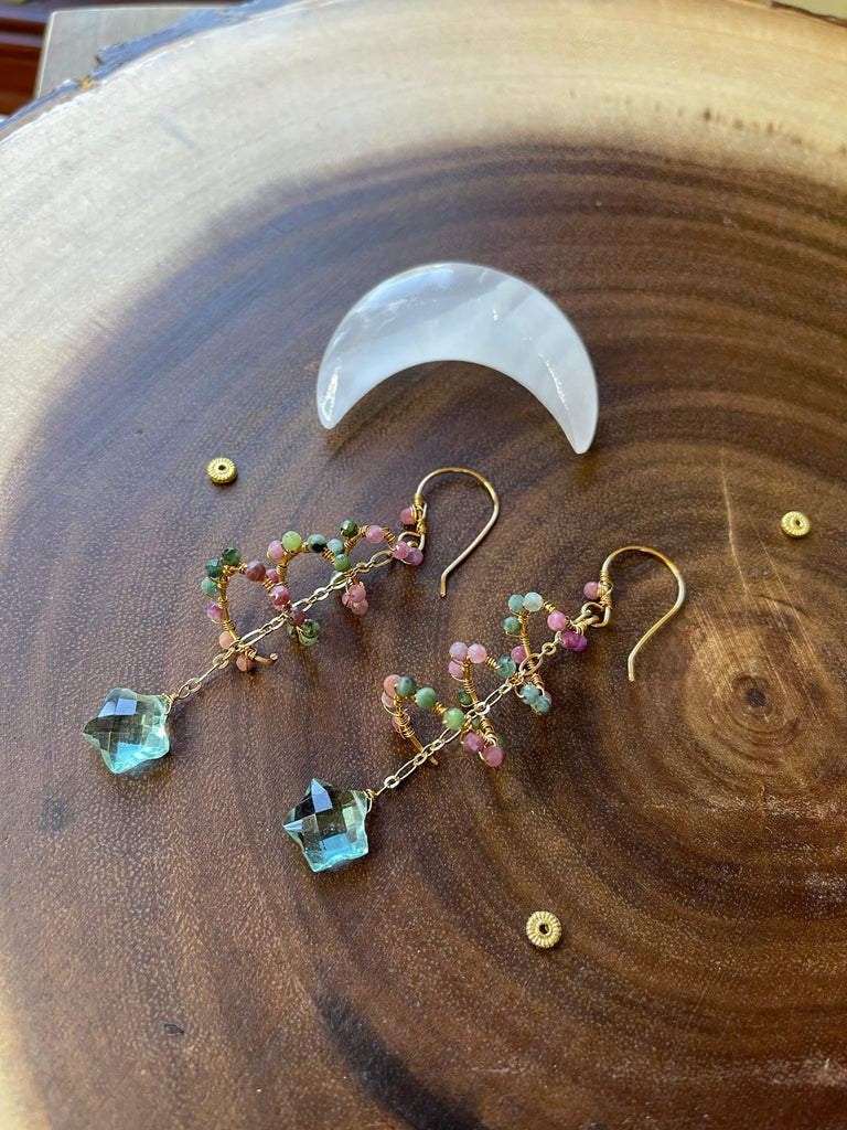 Aquamarine Star Spiral Earrings