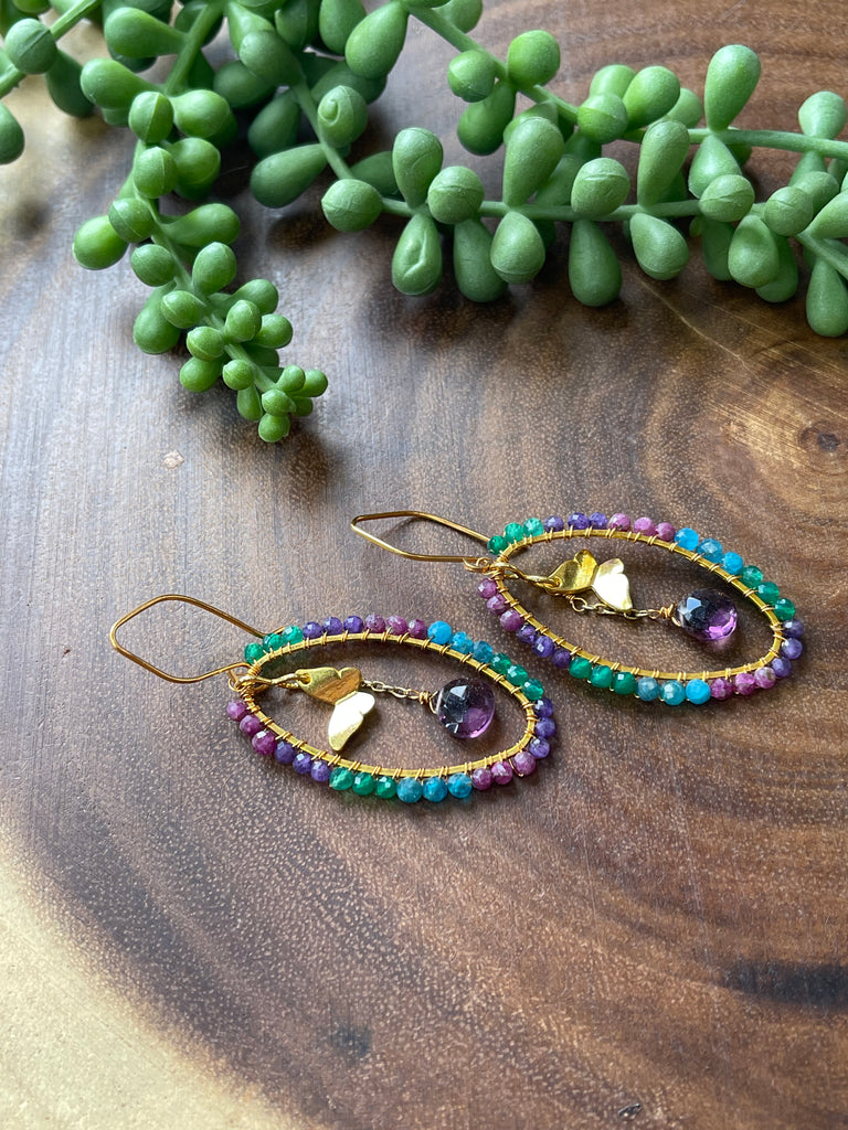 Multicolored Gemstone Butterfly Earrings