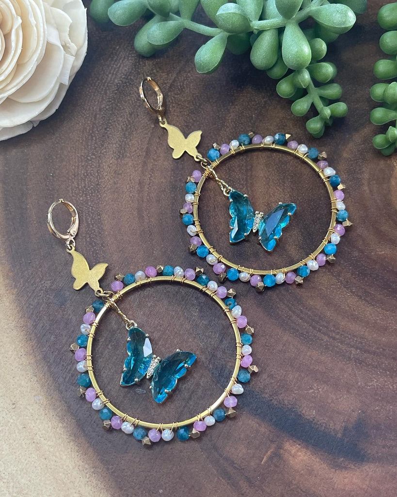 Sky Blue Butterfly Gemstone Earrings