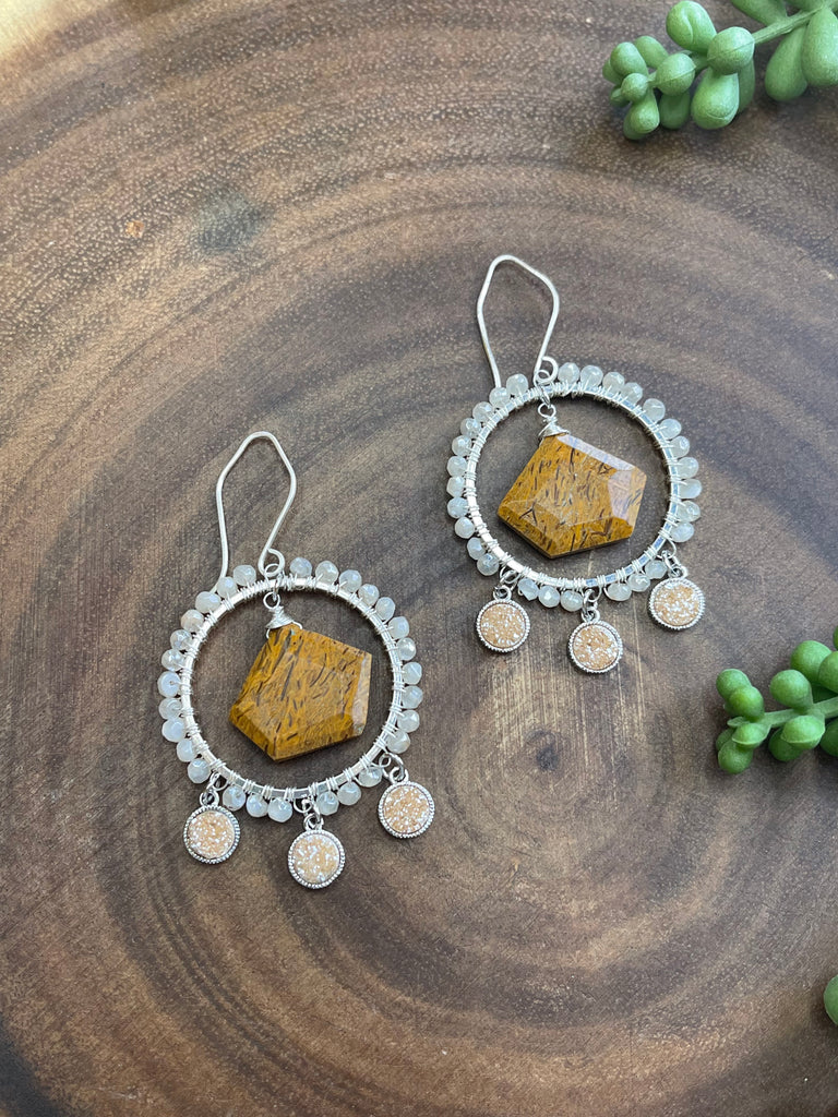 Brown Jasper and Moonstone Earrings