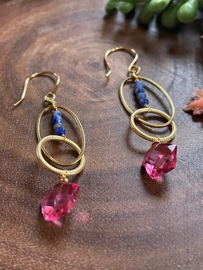 Pink Quartz Stars/ Sodalite Hoop Earrings