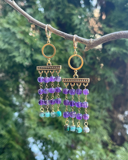 Amethyst and Chrysocolla Beaded Earrings
