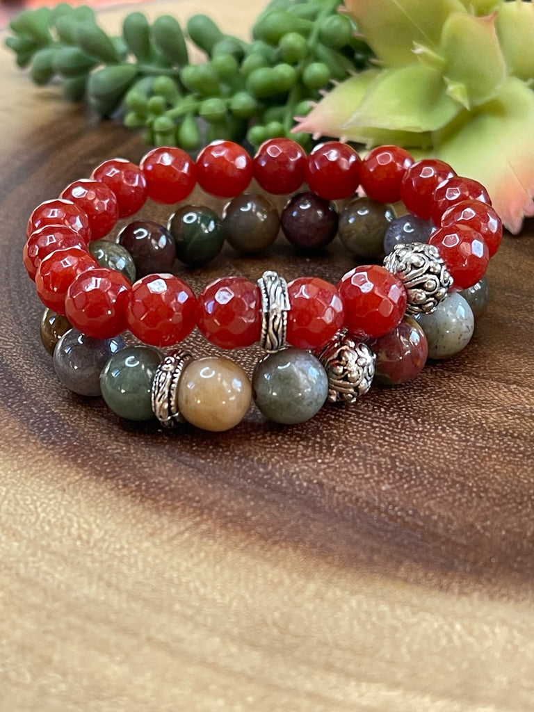 Ocean Jasper/Red Agate Bracelet Set