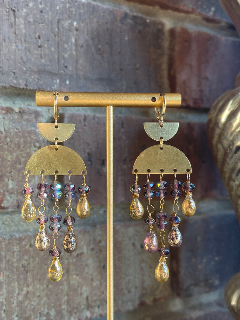 Czech Amethyst/Gold Beaded Earrings