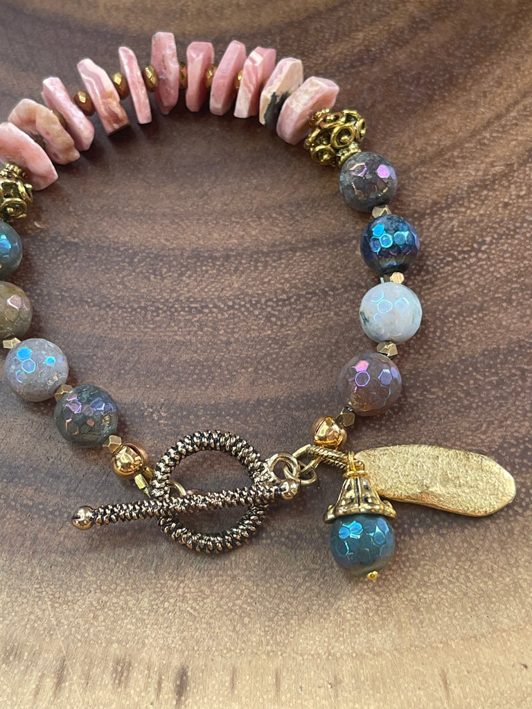 Rhodochrosite and Mystic Agate Beaded Bracelet