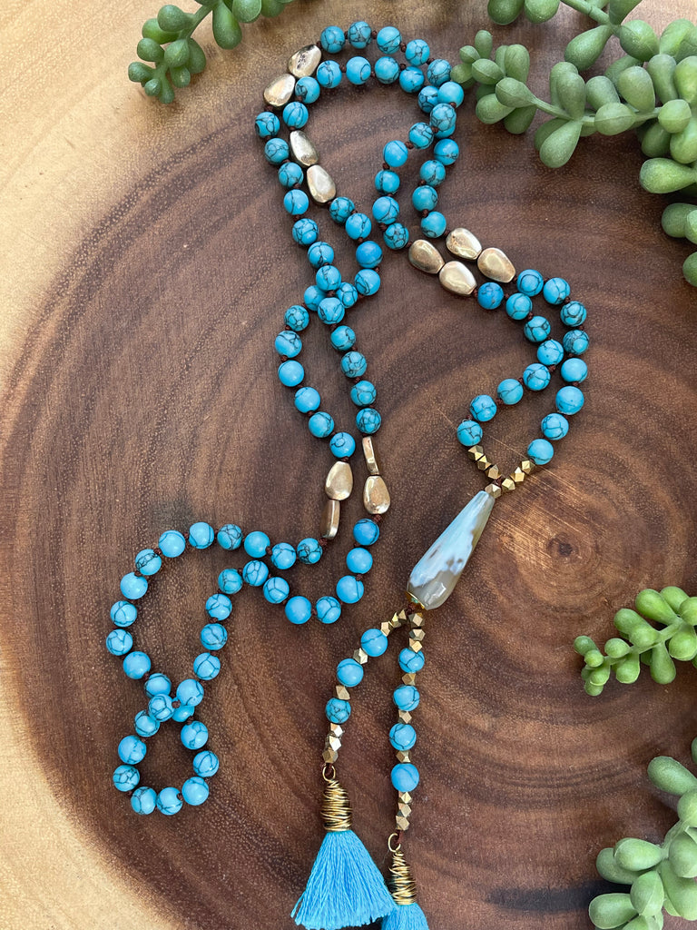 Turquoise Howlite Double Tassel Necklace