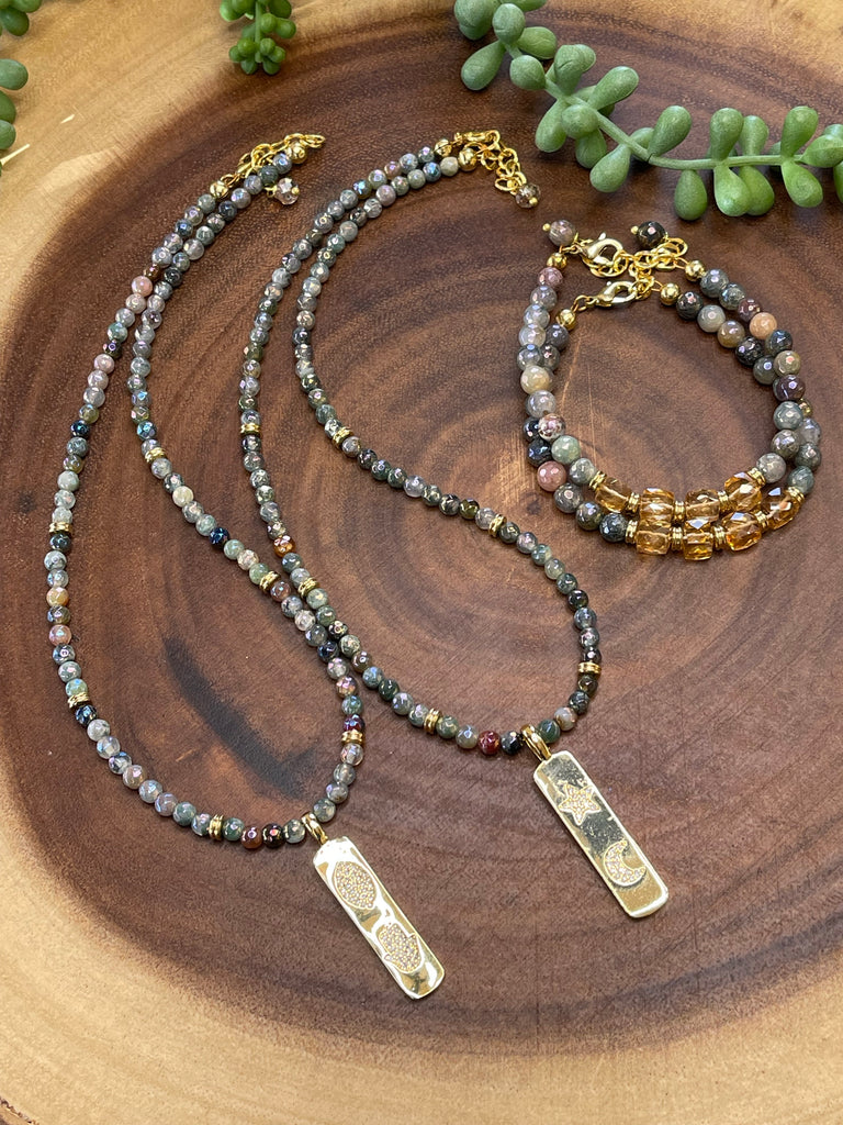 Mystic Indian Agate Tablet Necklace / Celestial