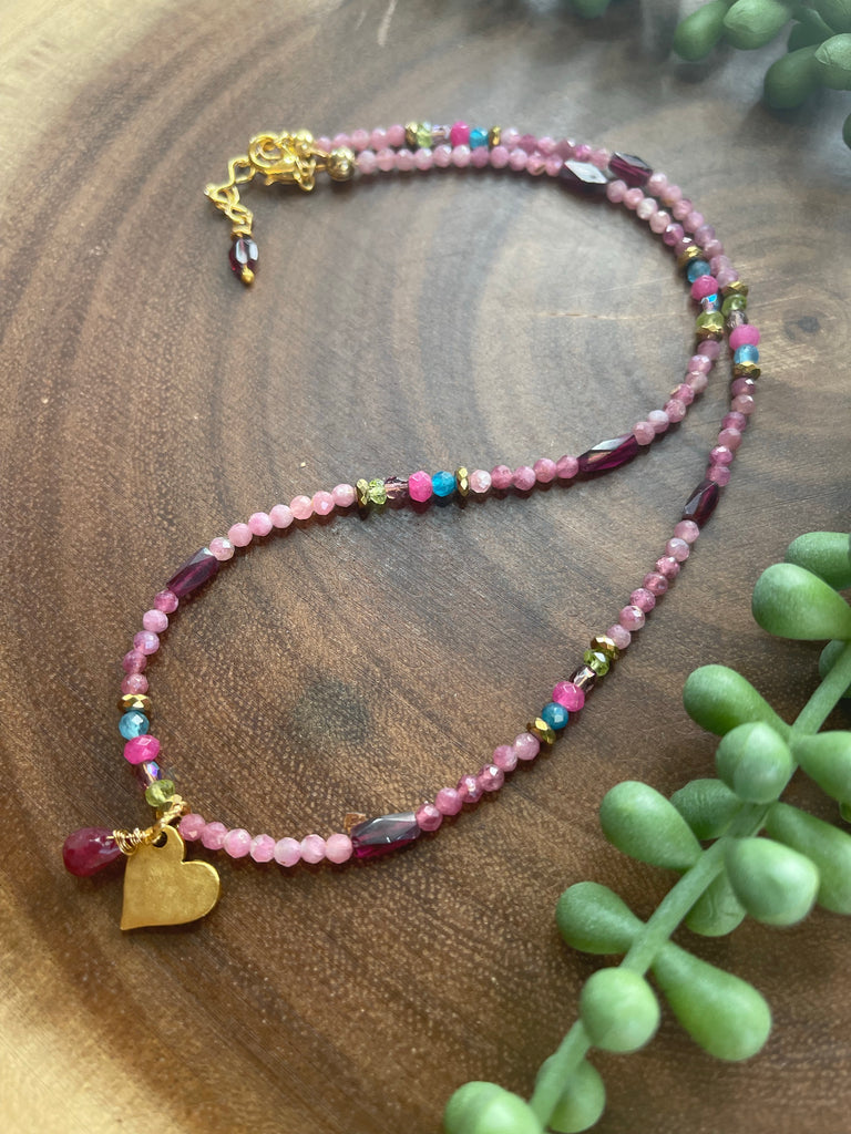 Multi Gemstone Garnet Heart Necklace