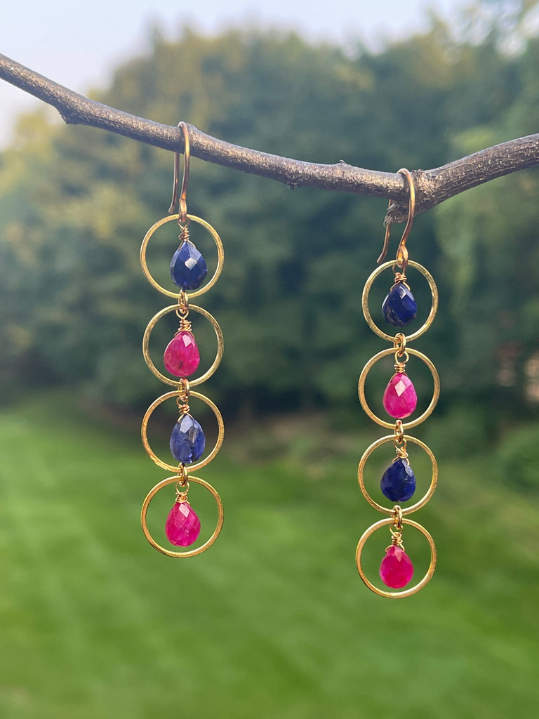 Ruby and Blue Sapphire Earrings