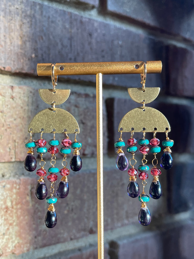 Multicolored Amethyst Czech Beaded Earrings