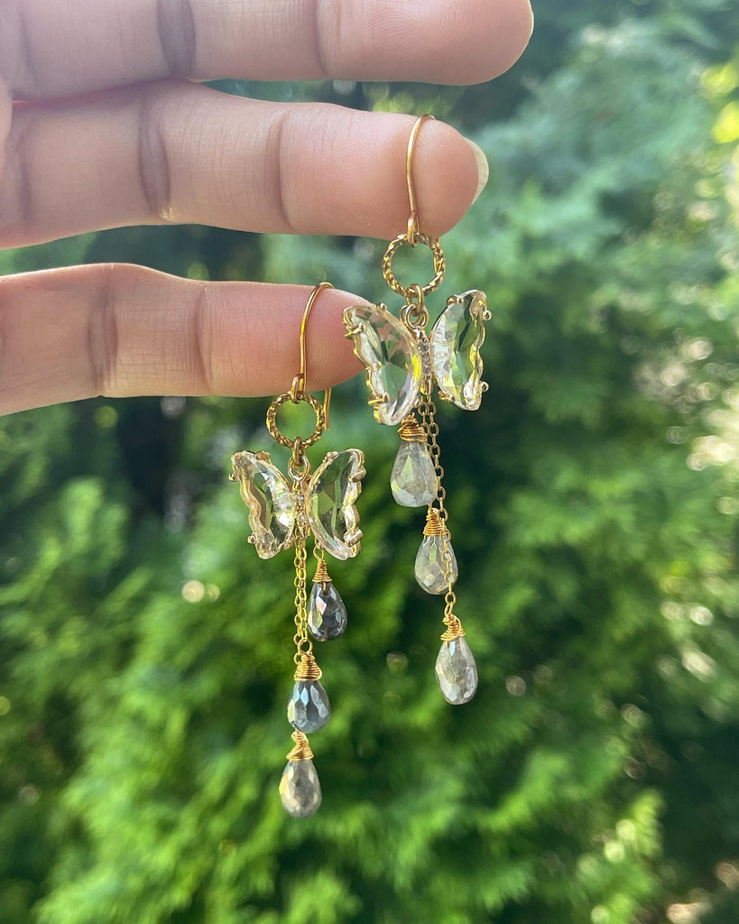 Mystic Labradorite Crystal Butterfly Earrings