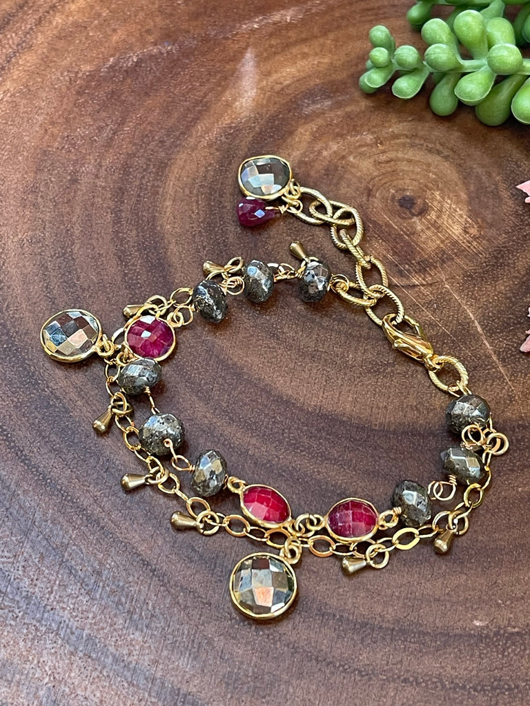 Ruby and Pyrite Double Bracelet