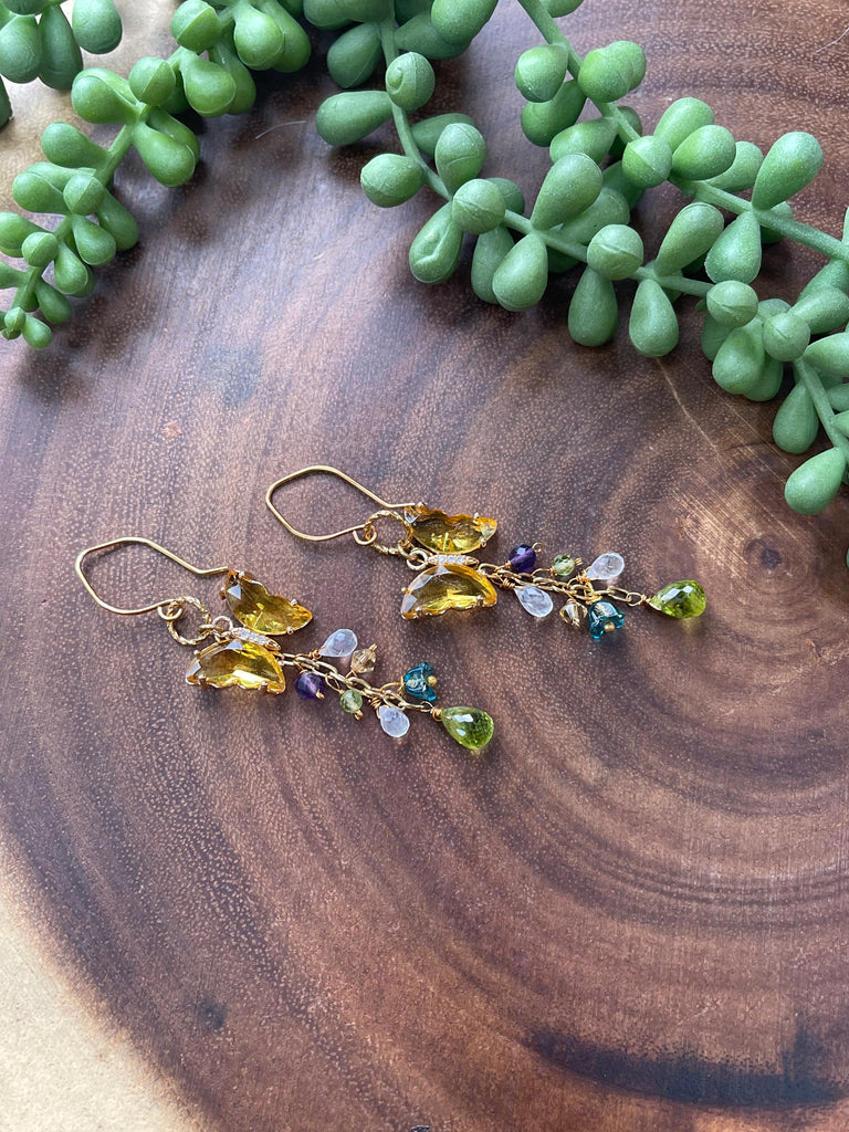 Multicolored Gemstone Yellow Crystal Earrings