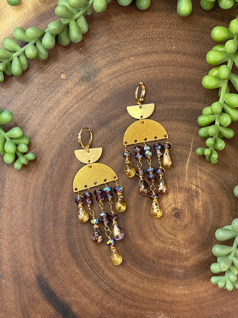 Czech Amethyst/Gold Beaded Earrings