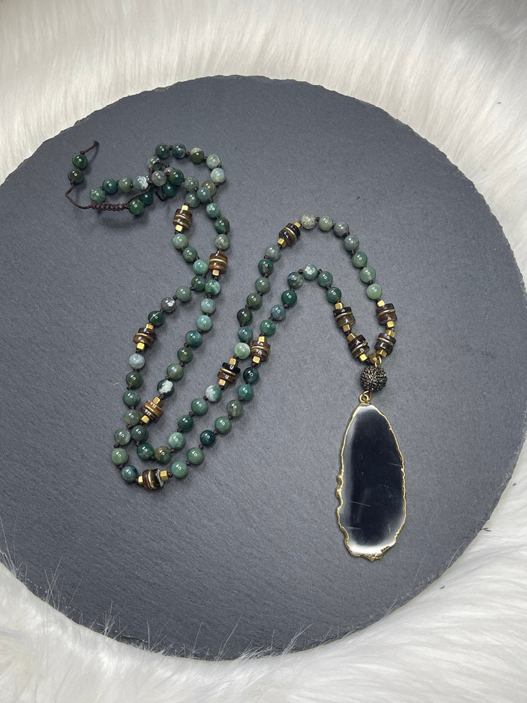 Moss Agate Knotted Boho Necklace