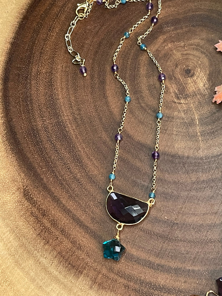Amethyst and Teal Quartz Star Necklace