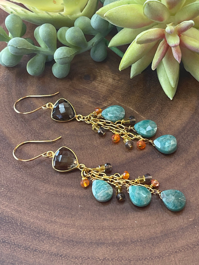 Smoky Quartz and African Amazonite Earrings