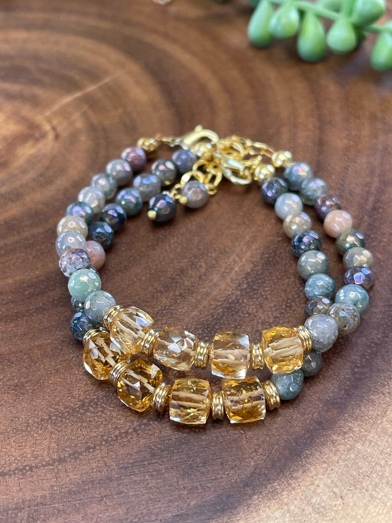 Mystic Indian Agate and Citrine Bracelet