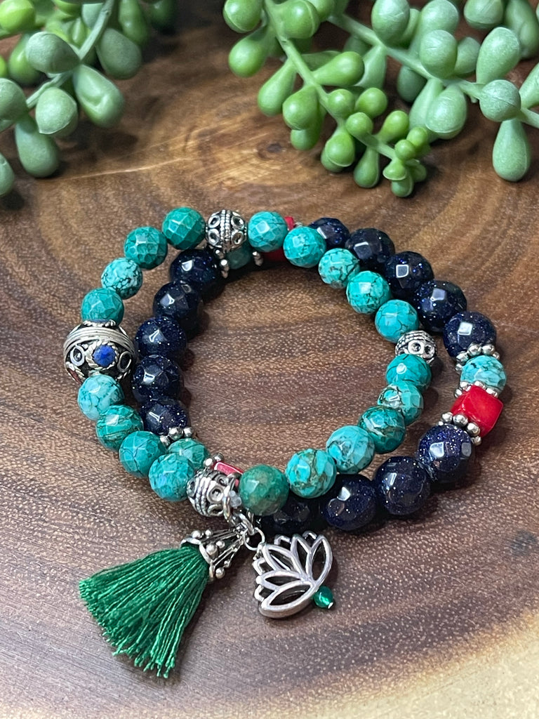 Blue Sunstone/Green Turquoise Bracelet Set