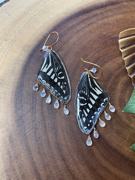 Resin Black Butterfly/ Moonstone Earrings