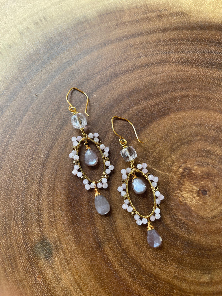 Copper Moonstone / Quartz Earrings