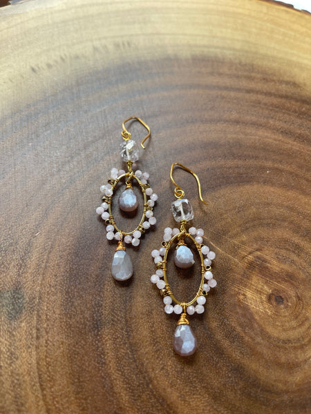 Copper Moonstone / Quartz Earrings